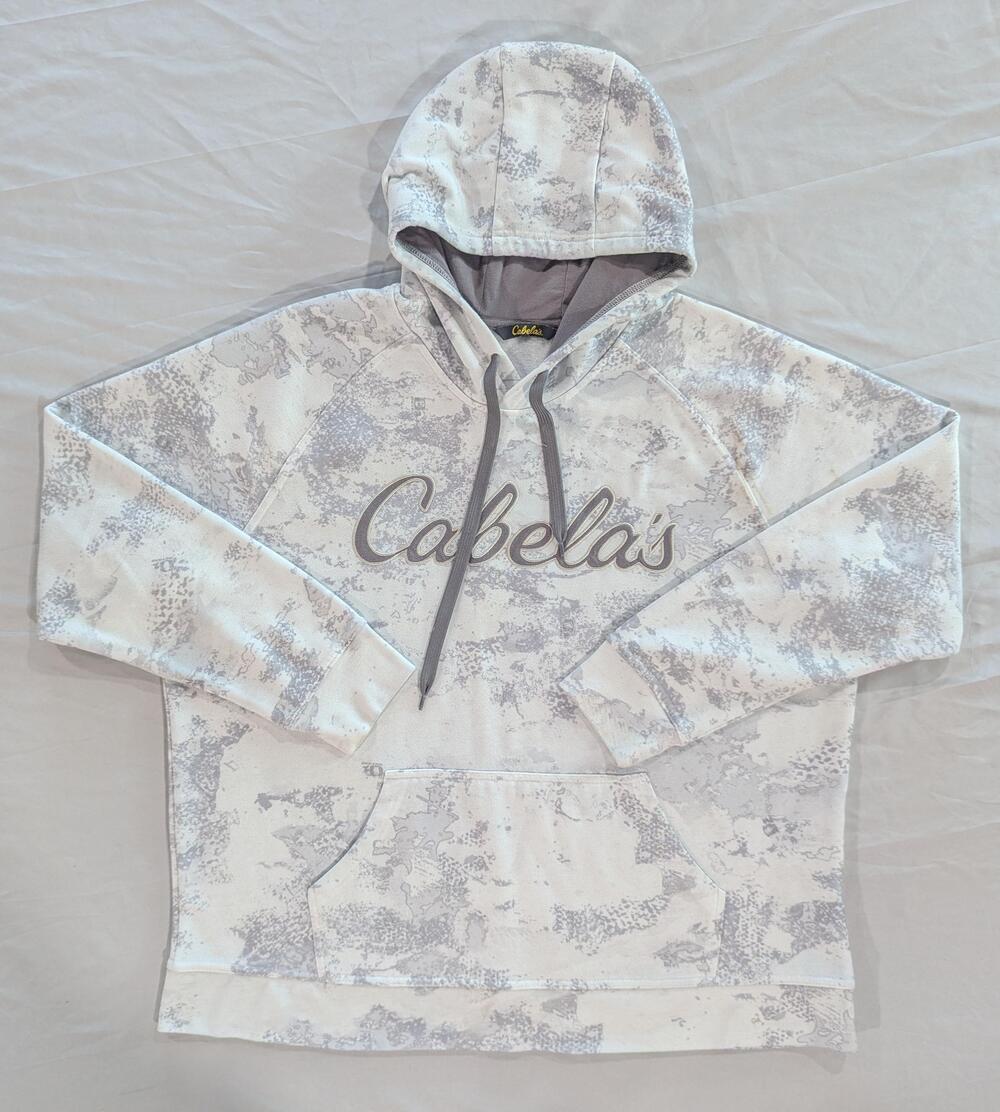 Cabela's Hoodie Mens 2XL White Camo Fleece Pullover Logo Kangaroo Pocket Hunting